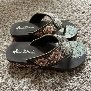 Montana West Women's Sandals - Brown with Silver Accents